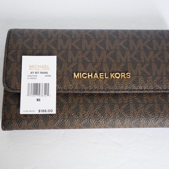 Michael Kors Jet Set LG Trifold Wallet MK Brown - Picture 5 of 7